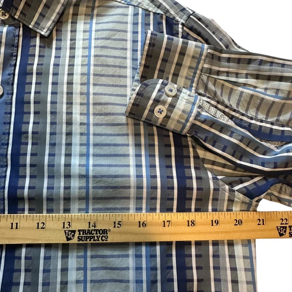 Tommy Bahama Button Down Mens L Blue Grey Excellent Pima Cotton Striped‎ Shirt